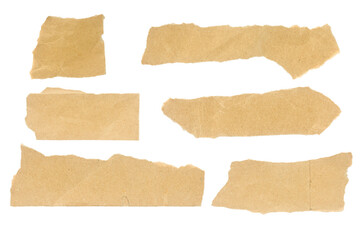 Recycled paper craft stick on a white background. Brown paper torn or ripped pieces of paper isolated on white background with clipping path.