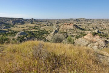 View of the Theodore Roosevelt National Park in badlands in North Dakota, United States