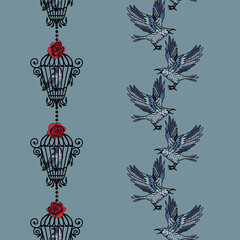 Gothic Halloween Vector Seamless Vertical Borders Set