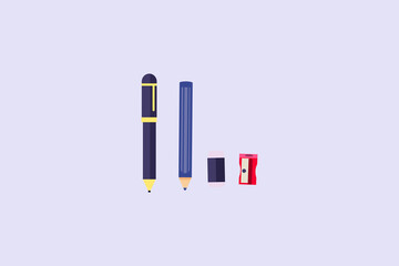 set of pencil box tools pencil, pen , eraser, sharpener vector design illustration