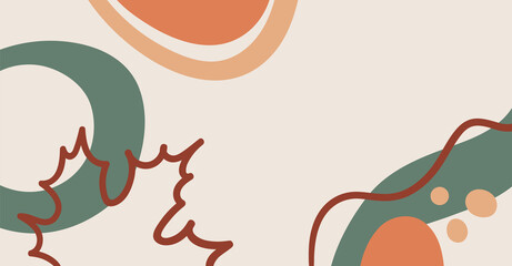 Autumn leaf in a hand drawn linear style on colorful abstract background.