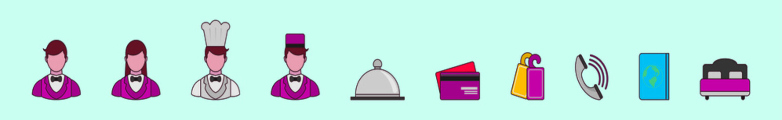 set of hotel cartoon icon design template with various model. vector illustration isolated on blue background