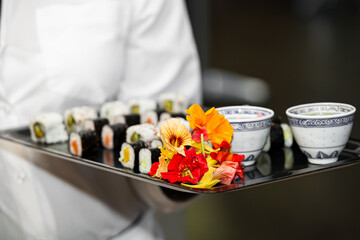 Sushi starters on a tray