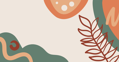 Autumn leaf in a hand drawn linear style on colorful abstract background.