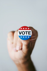 man with a vote badge for the US election