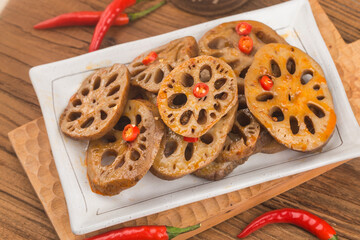 close up of a bowl of lotus root