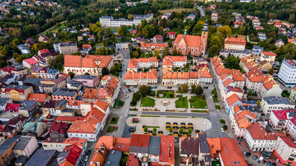 Rynek starego miasta w Wodzisławiu Śląskim, z lotu ptaka - obrazy, fototapety, plakaty