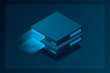 Isometric Server, Digital space, Data storage, Data center, Big Date, Wab banner, Conceptual illustration, data flow, Isometric vector illustration, 3D illustration