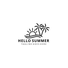 Creative illustration beauty beach summer modern minimalist  logo design Vector