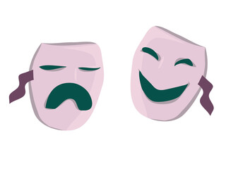 theatrical masks of comedy and tragedy, classical theater. emotions of masks: sadness, anger and joy, fun. doodle isolates. vector