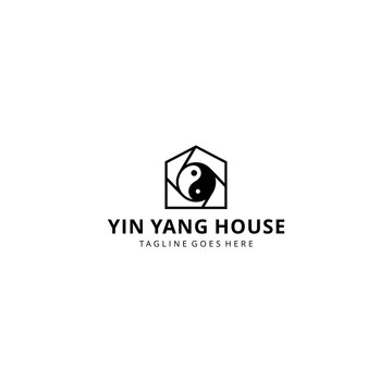 Illustration abstract yin yang house balance sign logo design template