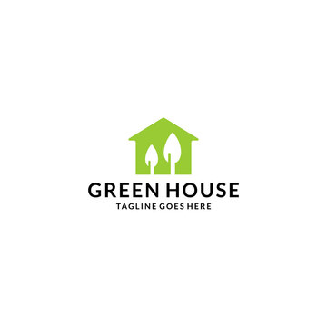 Illustration green leaf with house Vintage farm logo design farm 
