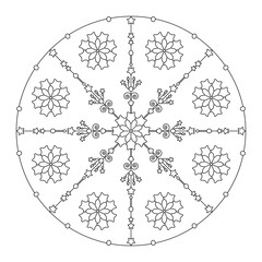 Christmas coloring page. Mandala stars and abstract. Art Therapy. Black and white. Vector illustration.