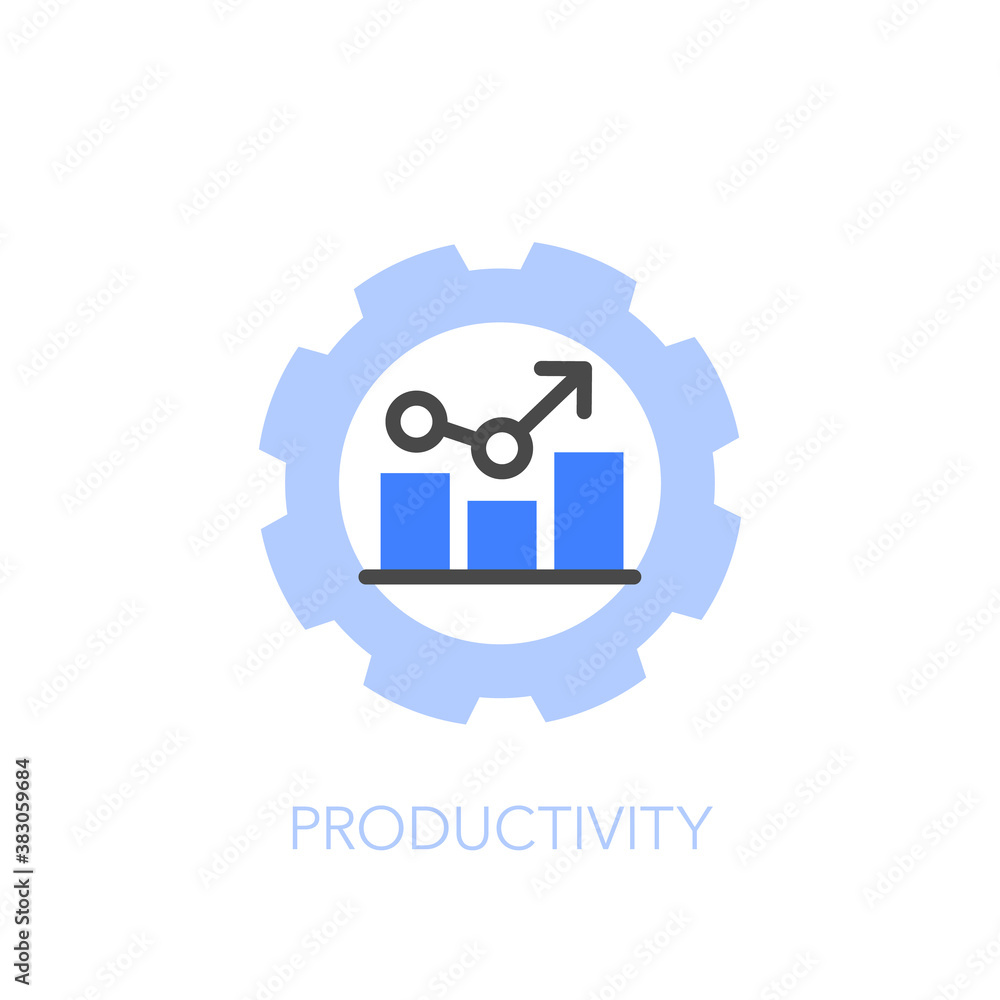 Poster productivity symbol with growing graph and a cogwheel. easy to use for your website or presentation.