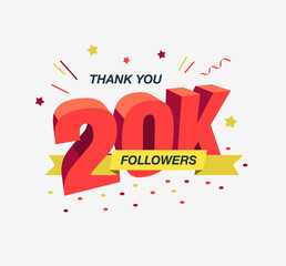 Thank you 20k or 20 000 social media followers, modern flat banner. Easy to use for your website or presentation.