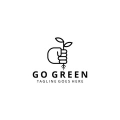 Illustration hand holding a nature green plant sign logo design