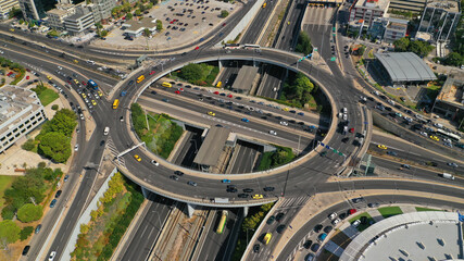 Aerial drone photo of Attiki odos popular multi level highway passing through Marousi area, Athens, Attica, Greece