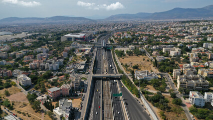 Aerial drone photo of Attiki odos popular multi level highway passing through Marousi area, Athens, Attica, Greece