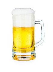Mug of beer with froth foam on glass isolated on white background food drink object design