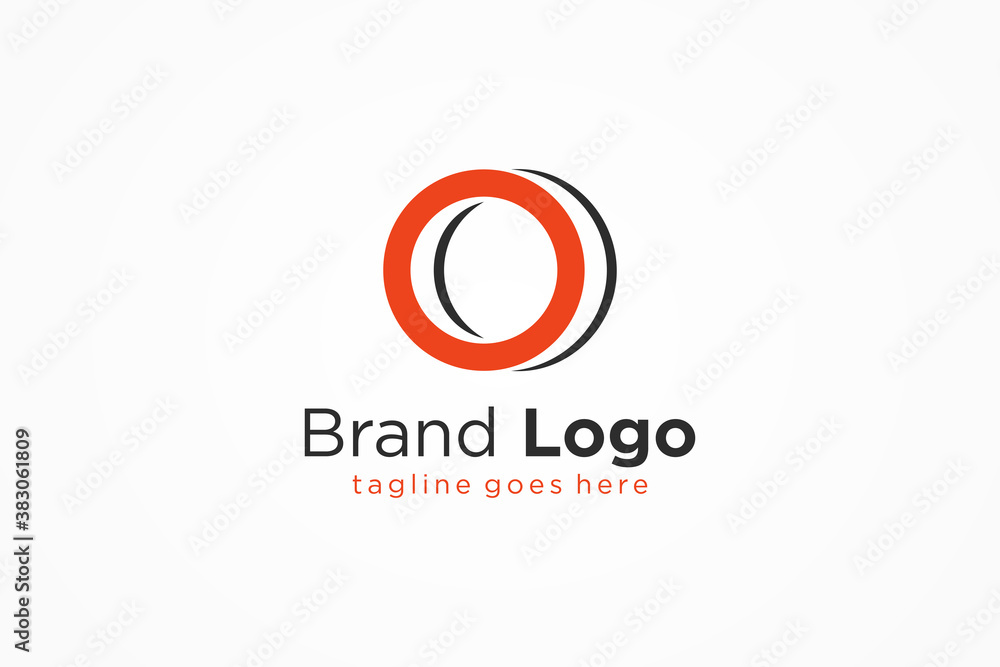 Poster abstract initial letter o logo. orange circle shape with grey shadow infinity style isolated on whit