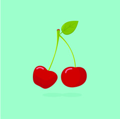 cherry vector illustration in flat style, berry on blue background