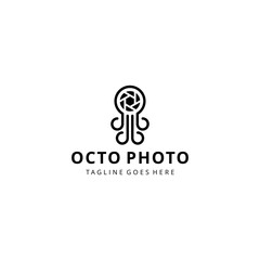 Illustration modern octopus silhouette with camera photography logo template Vector 
