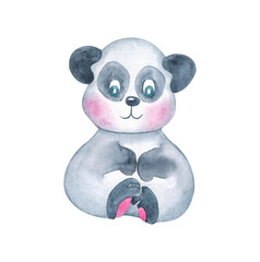 Watercolor illustration with cute panda
