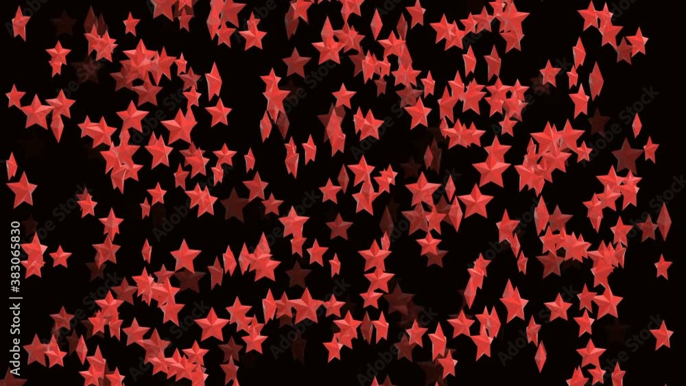 Aufkleber abstract animated video background computer render of red volumetric rotating stars on black backgro