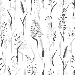 Hand drawn meadow grass seamless pattern.