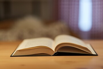Open book on a table with shallow DoF