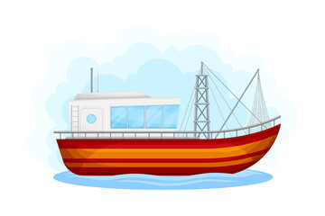 Obraz premium Regular Ship with Cabin as Water Transport Vector Illustration