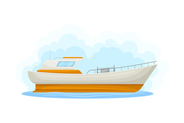 White Luxury Yacht with Cabin as Water Transport Vector Illustration