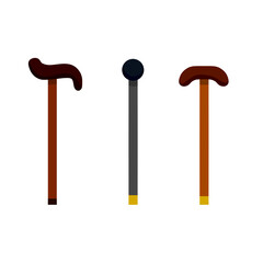 Walking Cane of senior. Wooden and metal stick. Cartoon flat illustration.