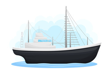 Regular Ship with Cabin as Water Transport Vector Illustration