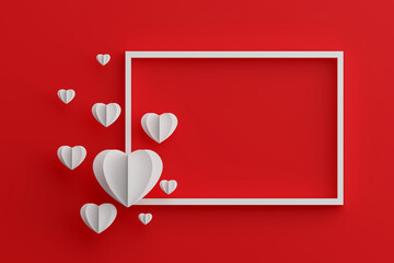 white heart on red background for Valentine's Day 3D illustration