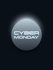 Cyber Monday sale web banner with neon or modern led light style on technology backround. Digital shopping promotion.
