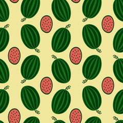 Modern seamless vector pattern with abstract fruits silhouettes of watermelons