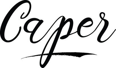 Caper Handwritten calligraphy Black Color Text On 
White Background