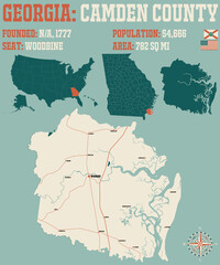 Large and detailed map of Camden county in Georgia, USA.