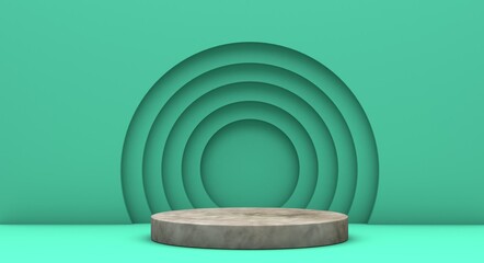 Obraz premium Podium for product presentation with yellow circles, 3d render background