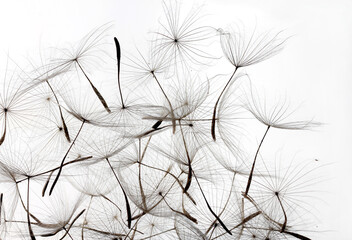 dandelion seeds over white background - obrazy, fototapety, plakaty