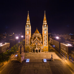 aerial photo of  beautiful Cathedral of Szeged