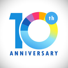 10 th anniversary numbers. 10 years old coloured congrats. Cute congratulation concept. Isolated abstract graphic design template. Blue digits. Up to 10%, -10% percent off discount. Decorative sign. - obrazy, fototapety, plakaty