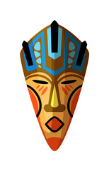 Ritual mask. Vector African facial masque, totem indigenous symbol isolated on white background. Masking ethnic culture in Africa illustration
