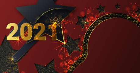 Happy new year 2021. Year of the Ox. Gold banner. Merry Christmas. VIP priglasitelnie - Vector