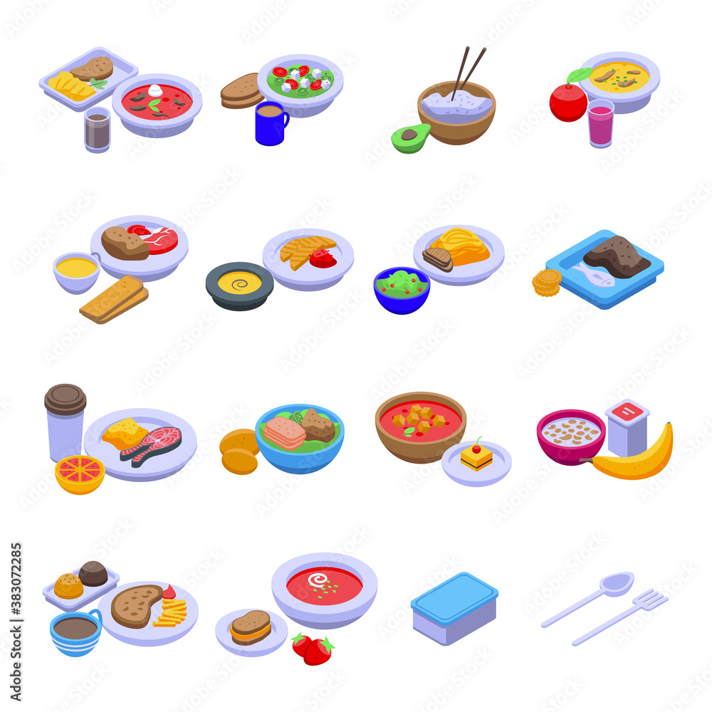 Poster lunch icons set. isometric set of lunch vector icons for web design isolated on white background