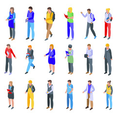 Job students icons set. Isometric set of job students vector icons for web design isolated on white background