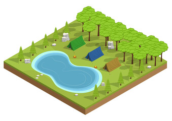 Isometric of camp in the park.