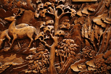 close up of wood carving mural © EnzoKin