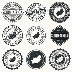 South Africa Set of Stamps. Travel Stamp. Made In Product. Design Seals Old Style Insignia.